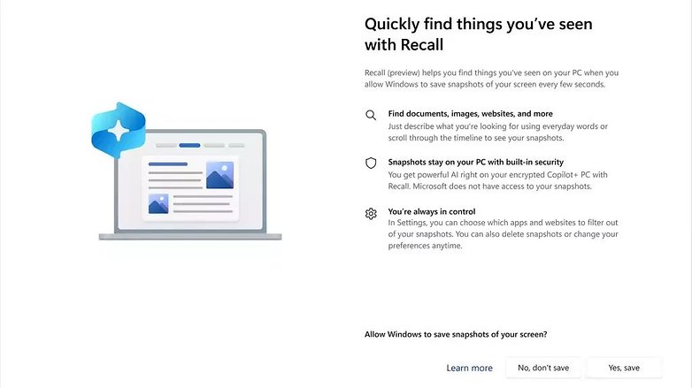 Screenshot zeigt die Abfrage, ob man Recall bei Windows nutzen will