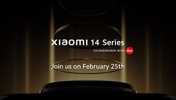 Schwebende Linsen der Xiaomi-14-Serie vor schwarz-goldenem Hintergrund  und Hinweis aufs Launch-Event