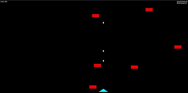 Ein Spielbildschirm zeigt einen Punktestand von 4400 mit roten Hindernissen und einem blauen dreieckigen Spieler am Boden. Ein Spielbildschirm zeigt einen Punktestand von 4400 mit roten Hindernissen und einem blauen dreieckigen Spieler am Boden.