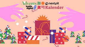 Bunte Geschenke und Zuckerstangen mit Händen, die nach einem Adventskalender greifen.