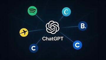 A graphic showing ChatGPT at the center with logos of Spotify, travel, and various services around it.