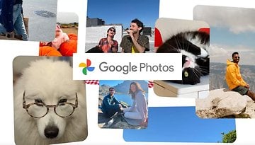 Collage of various photos with the text 'Google Photos' in the center.