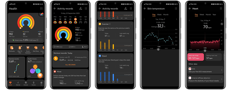 Captures d'écran de l'application Huawei Health