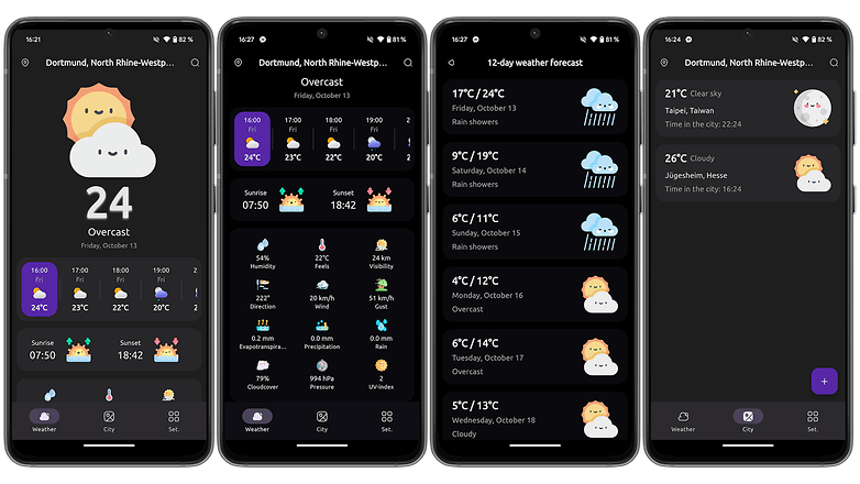 Képernyőképek a Rain időjárás-alkalmazásról