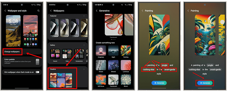 Screenshots zeigen, wie Ihr mit KI auf Samsung-Handys einen Hintergrund erstellt