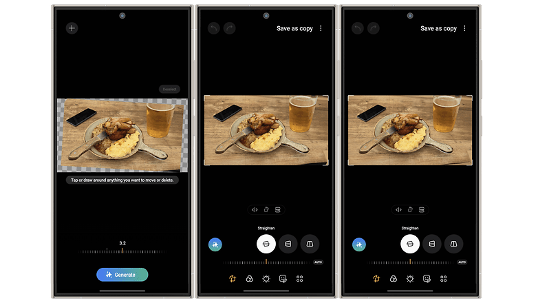 Rotated photos will have its corners filled by AI.