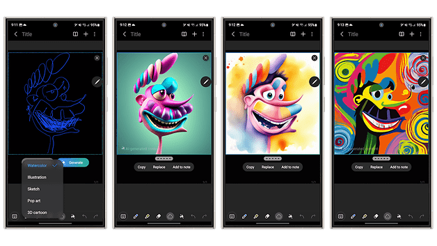 Screenshots der Galaxy-AI-Funktion Sketch to Image