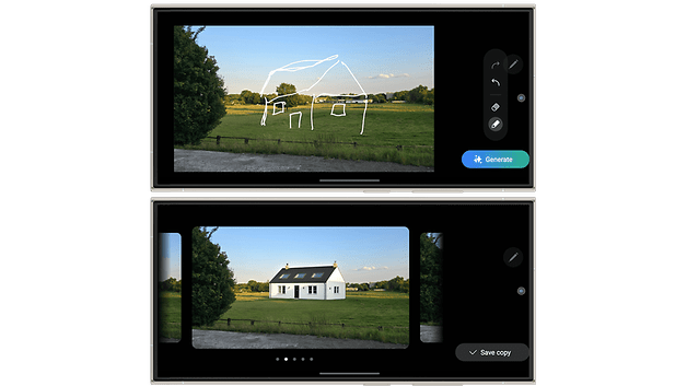 Screenshots der Galaxy-AI-Funktion Sketch to Image