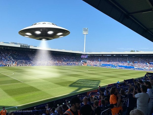 KI-generiertes UFO im Bochumer Fußballstadion