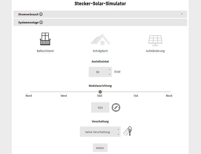 Screenshot vom Stecker-Solar-Simulator der HTW Berlin