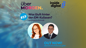 Johanna vom überMORGEN-Podcast und Matthias von Signify in Bubbles, dazu das Podcast-Logo und der Titel der Folge