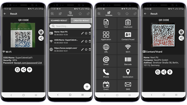 Screenshots der App QR- und Barcode Scanner PRO