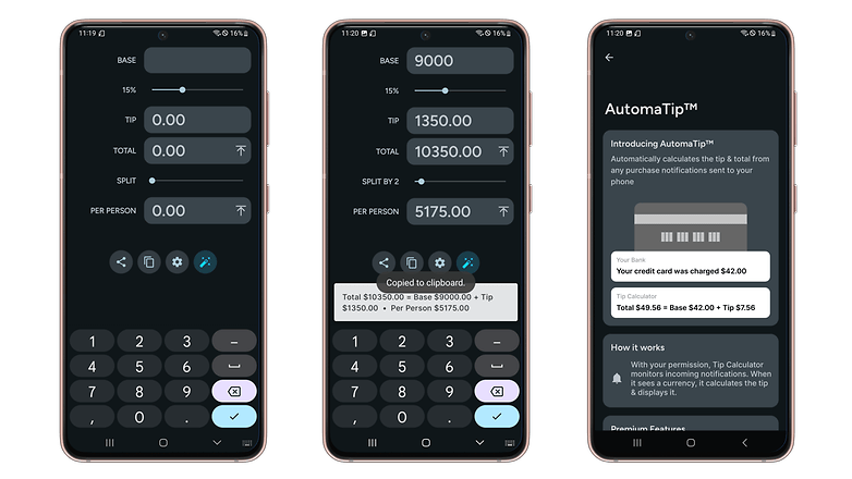Tip calculator screenshots with Material You Android
