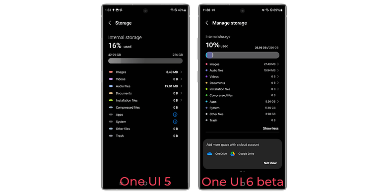 Samsung One UI 6 beta: Storage settings