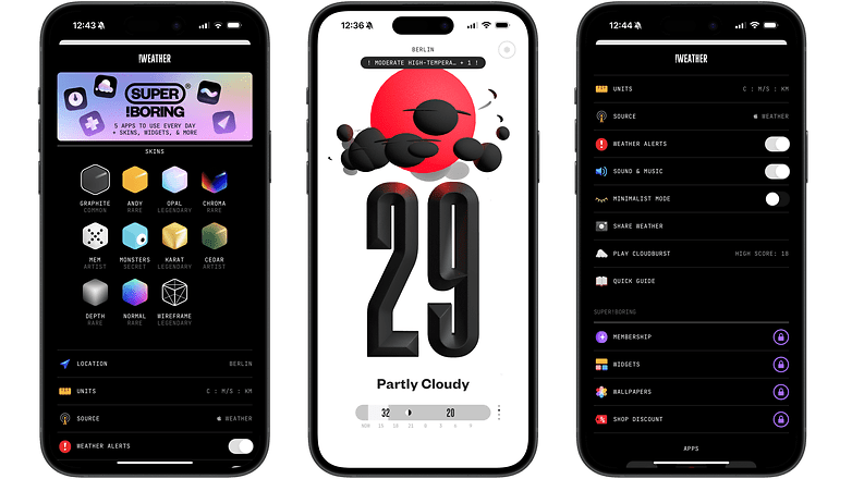 (Not Boring) Weather app screenshots