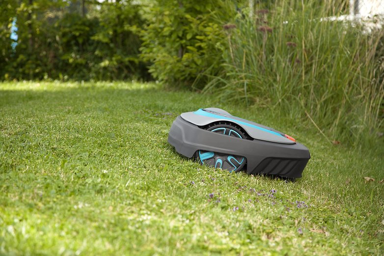 Lawnmower working on a light incline