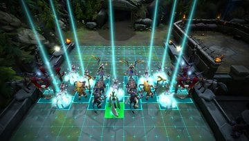 A screenshot from Legion TD2 showing a strategic battle setup with various units on a grid.