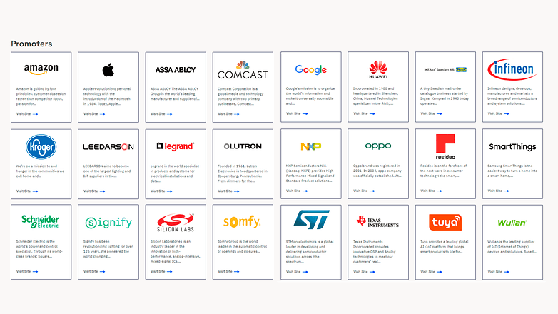 Logos from companies that support the Matter standard