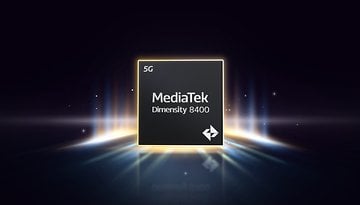 MediaTek Dimensity 8400 logo with a 5G symbol, set against a dark background with light effects.