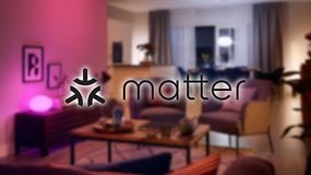 Living room with Matter smart home logo