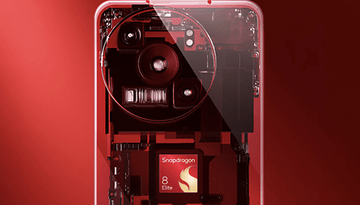 Illustration of a transparent smartphone showing the Snapdragon 8 Elite processor inside.