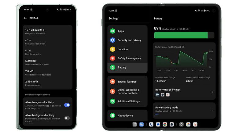 Captures d'écran de l'utilitaire de batterie du OnePlus Open