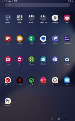 Screenshot mit den standardmäßig installierten Apps auf dem Galaxy Tab S10+.