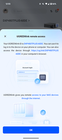 Screenshots from the Ugreen NAS mobile app