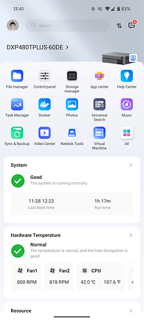 Screenshots from the Ugreen NAS mobile app