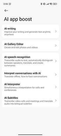 AI-App-Boost-Funktionen für Xiaomi 15 Ultra: KI-Schreiben, Galerie-Editor, Spracherkennung, Dolmetscher und Untertitel.
