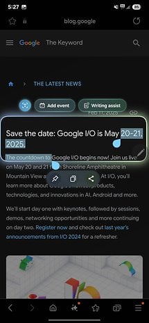 Samsung Galaxy S25 displaying a Google I/O 2025 event reminder with details.