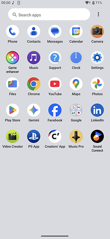 Screenshot of the app drawer on Sony Xperia 1 VII showing various app icons.
