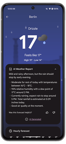 capture d’écran de l’application Google Pixel 9 Pro Météo