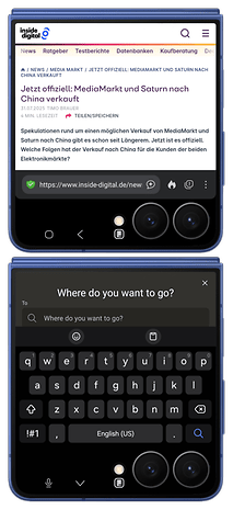 Samsung Galaxy Z Flip 7 zeigt einen Browser mit einem Artikel über den Verkauf von MediaMarkt und Saturn nach China.