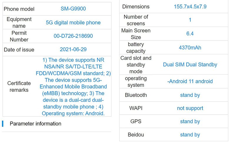 Samsung Galaxy S21 FE Specifications TENAA 01