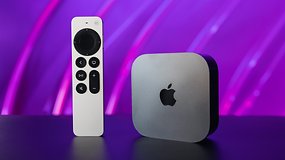 Apple TV vor purpurnem Hintergrund