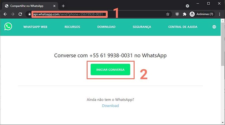 WhatsApp mensagens nao contato PC