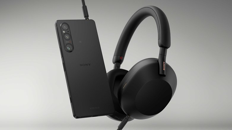 Sony Xperia 1 V product image with Sony's WH-1000XM5 headset