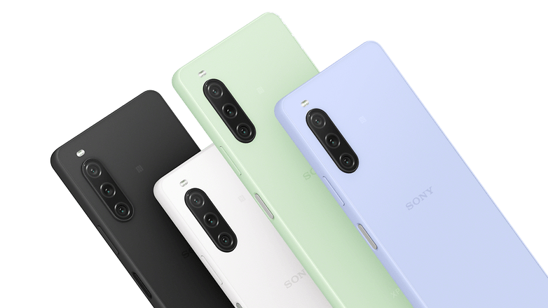 Sony Xperia 10 V - four color options: black, white, green, and purple