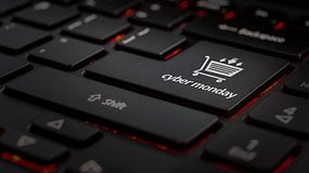 Cyber Monday shopping key on a laptop keyboard