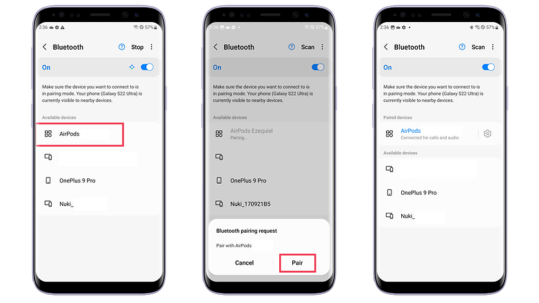 Connecting Apple AirPods on a Samsung Galaxy phone