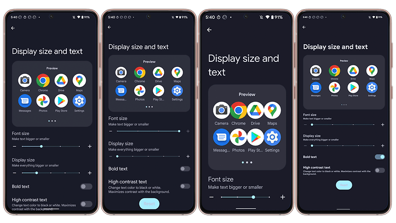 Android 13 overview display size and text