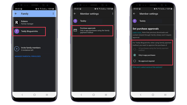 Screenshots der Android-Einstellungen für Kaufgenehmigungen