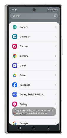 One UI screenshots showing how to stack widgets on the home screen.