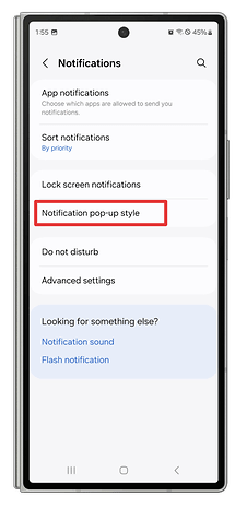 One UI screenshots showing how to customize the system notifications.