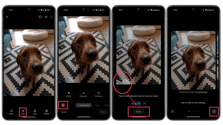 Screenshots showing how to use the Magic Editor feature on Google Photos