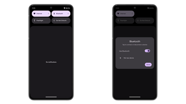 Android-15-Screenshots zeigen die Buetooth-Schnelleinstellungen