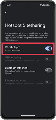 Screenshots showing how to activate a Wi-Fi hotspot on Android