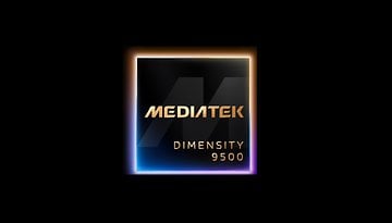 MediaTek Dimensity 9500 logo with gold lettering on a black background.