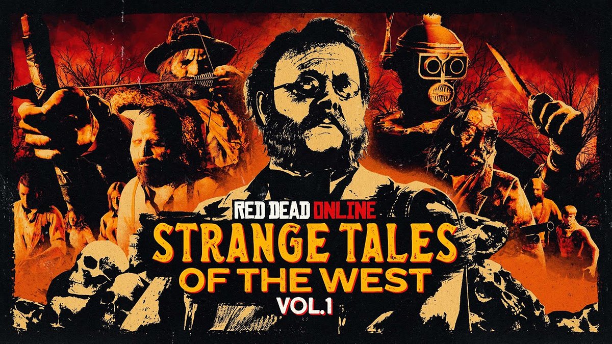 Couverture de Red Dead Online - Strange Tales of the West vol. 1 avec des personnages étranges et des visuels dramatiques.